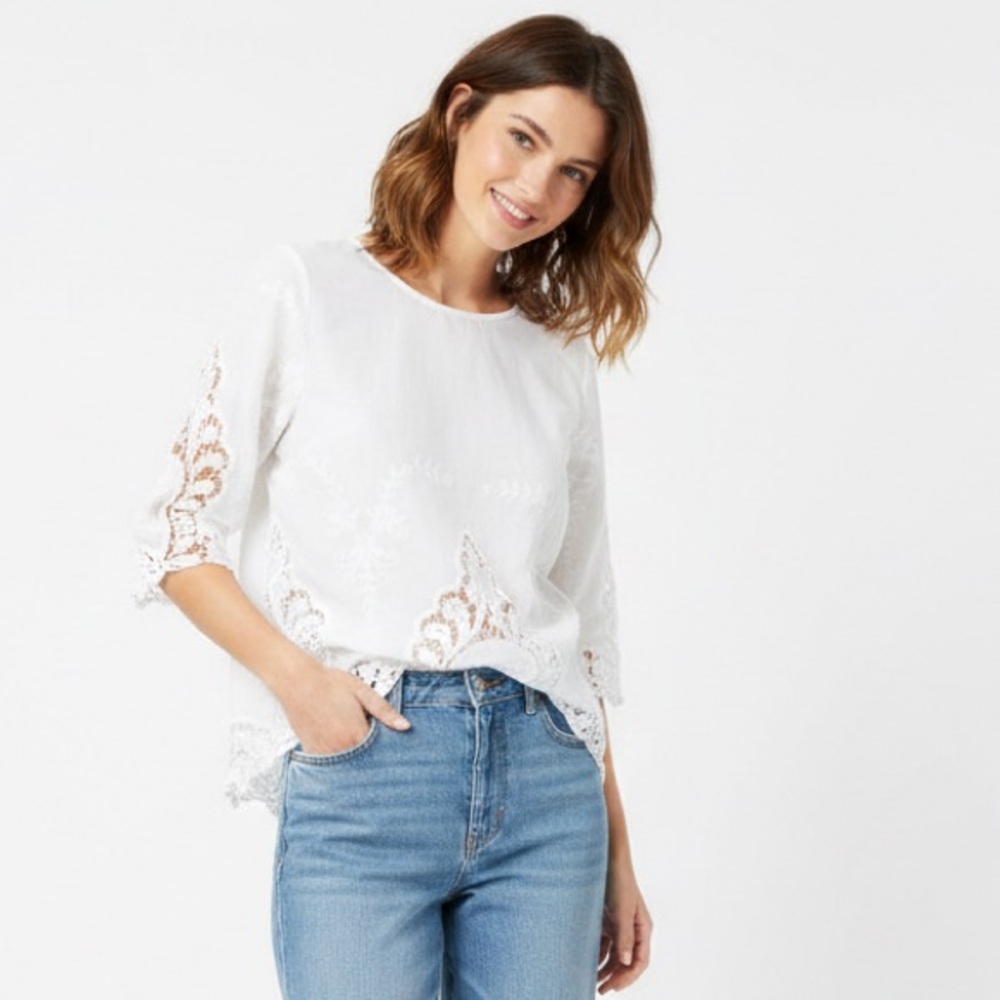 White Lace Cutout Embroidered Blouse Size Small boho Chic